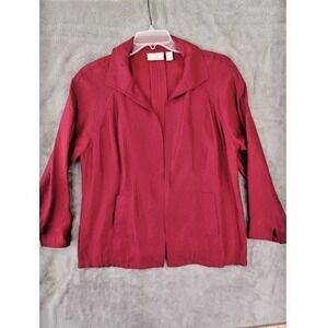 Chicos Sz 2 / Lg Jacket Red Lightweight Topper Sheen Open Lon Sleeve Casual